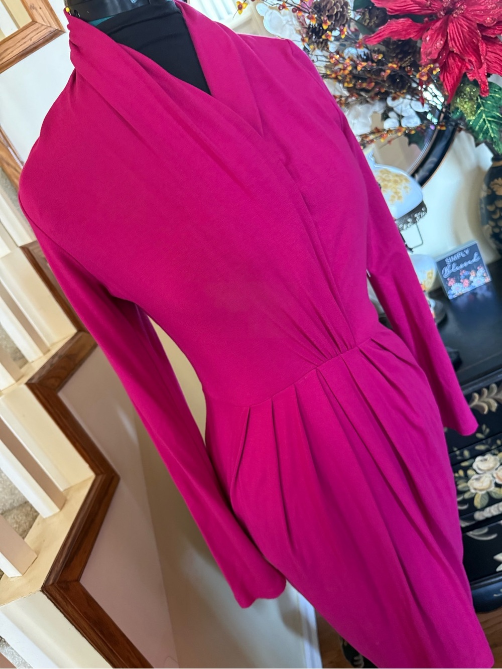 Karen Kane Fuchsia Long-Sleeve Draped Wrap Dress - Women - Picture 14 of 17
